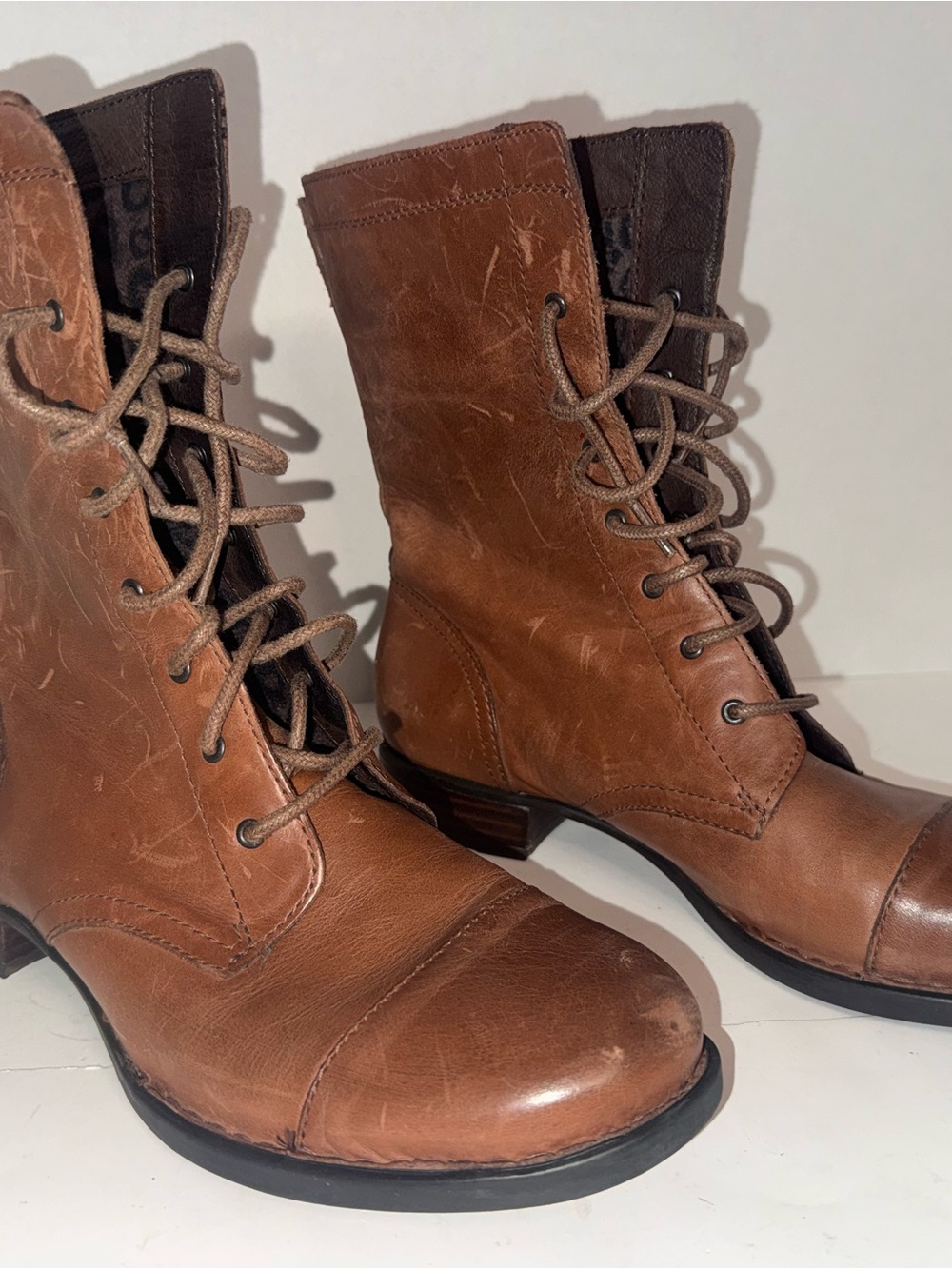 WOMEN'S BORN BROWN LEATHER COMBAT BOOTS SZ 10 EU 42 LACE UP UTILITY GRUNGE - Picture 4 of 7
